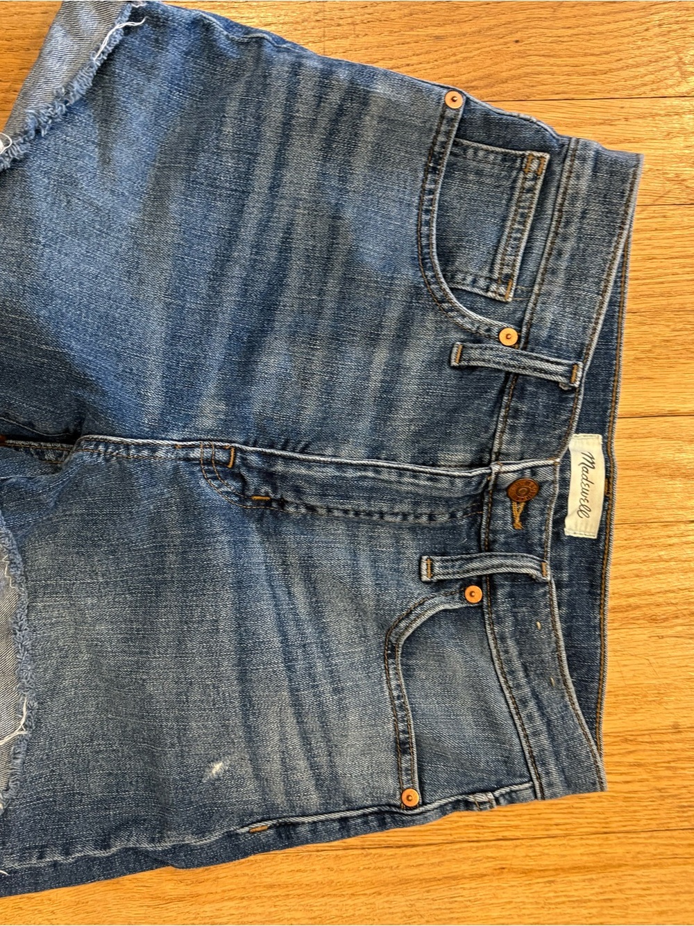 Madewell Distressed Medium Blue Denim Shorts